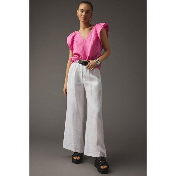 Velvet by Graham & Spencer Ava Top in Flamingo Small New Womens Linen Blouse - Picture 12 of 12